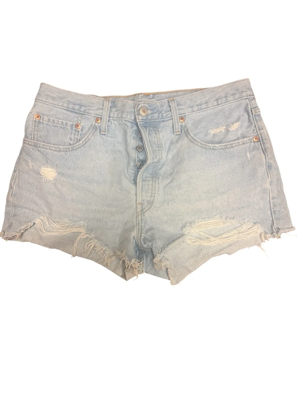 Levi’s 501 Button Fly Distressed Denim Shorts Women’s W32 – EUC